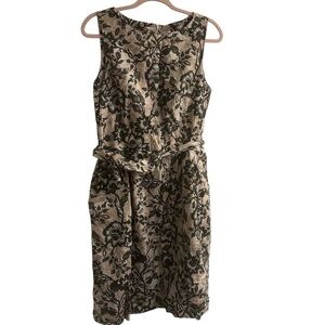 Anne Klein Dress Women 10 Green Paisley Sheath Midi Zipper Belted Linen Lined.